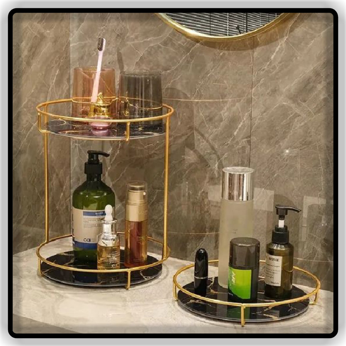 Round Shape 1 and 2-Tier Storage Vanity Tray for Bathroom & Dressing Table Organizer