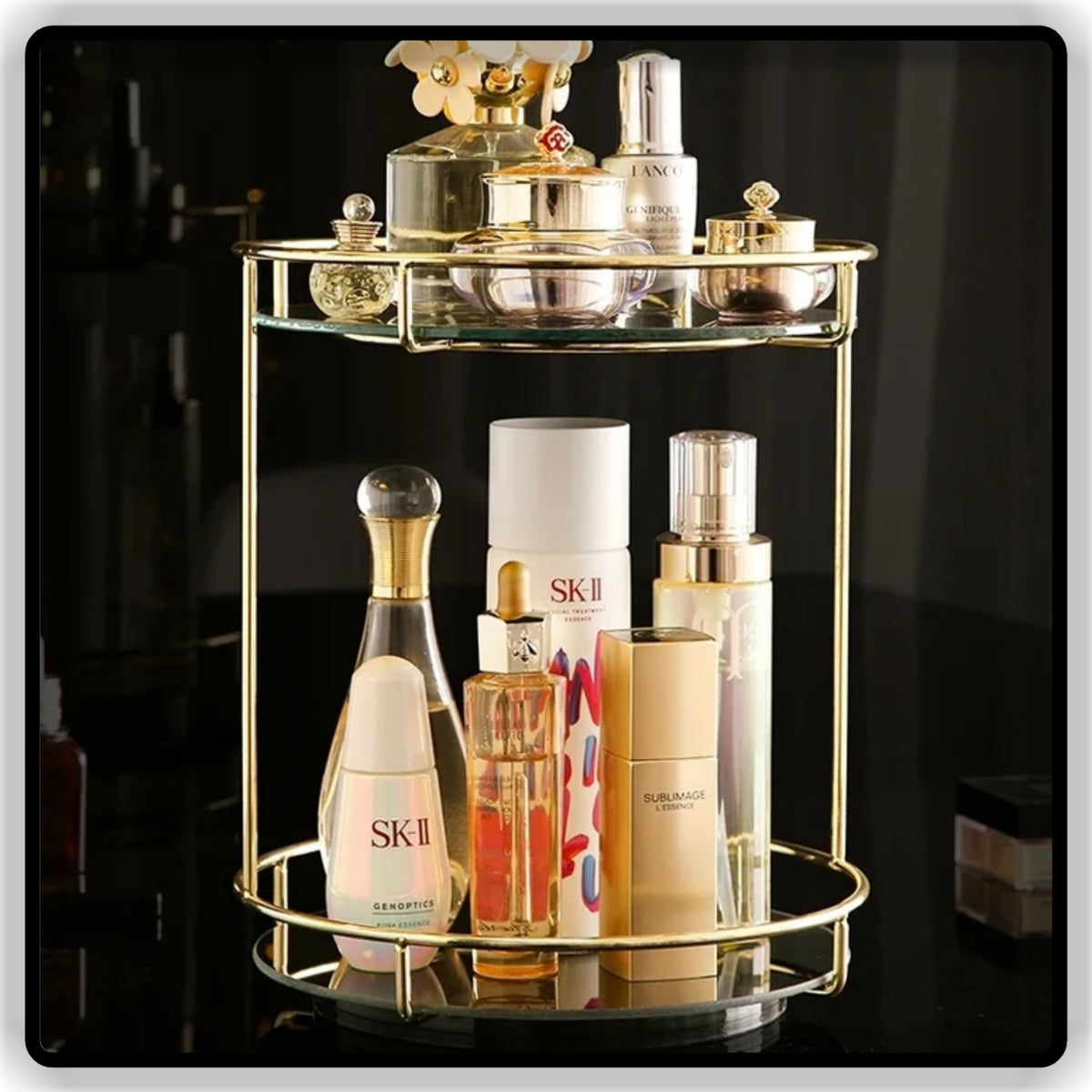 Round Shape 1 and 2-Tier Storage Vanity Tray for Bathroom & Dressing Table Organizer