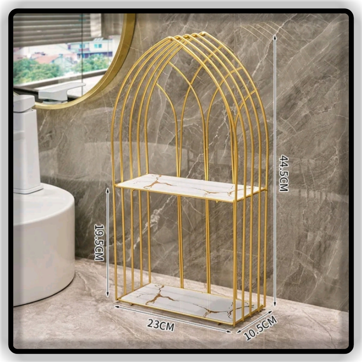 Elegant Gold Metal Tabletop Organizer Stand | Single & Double Tier | Wooden, Black & White Base
