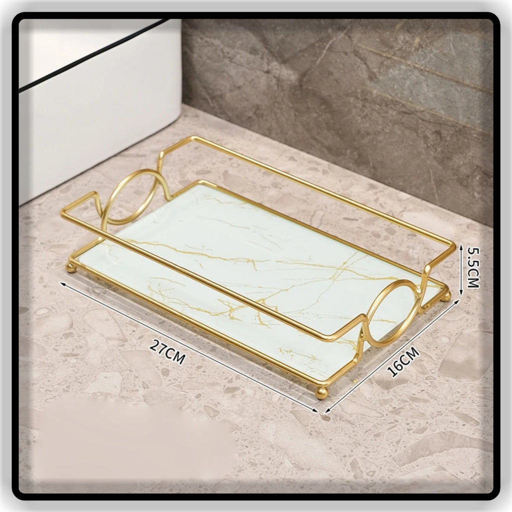 Black & Gold Makeup Organizer Shelf | Double Vanity Tray & Cosmetic Storage Rack