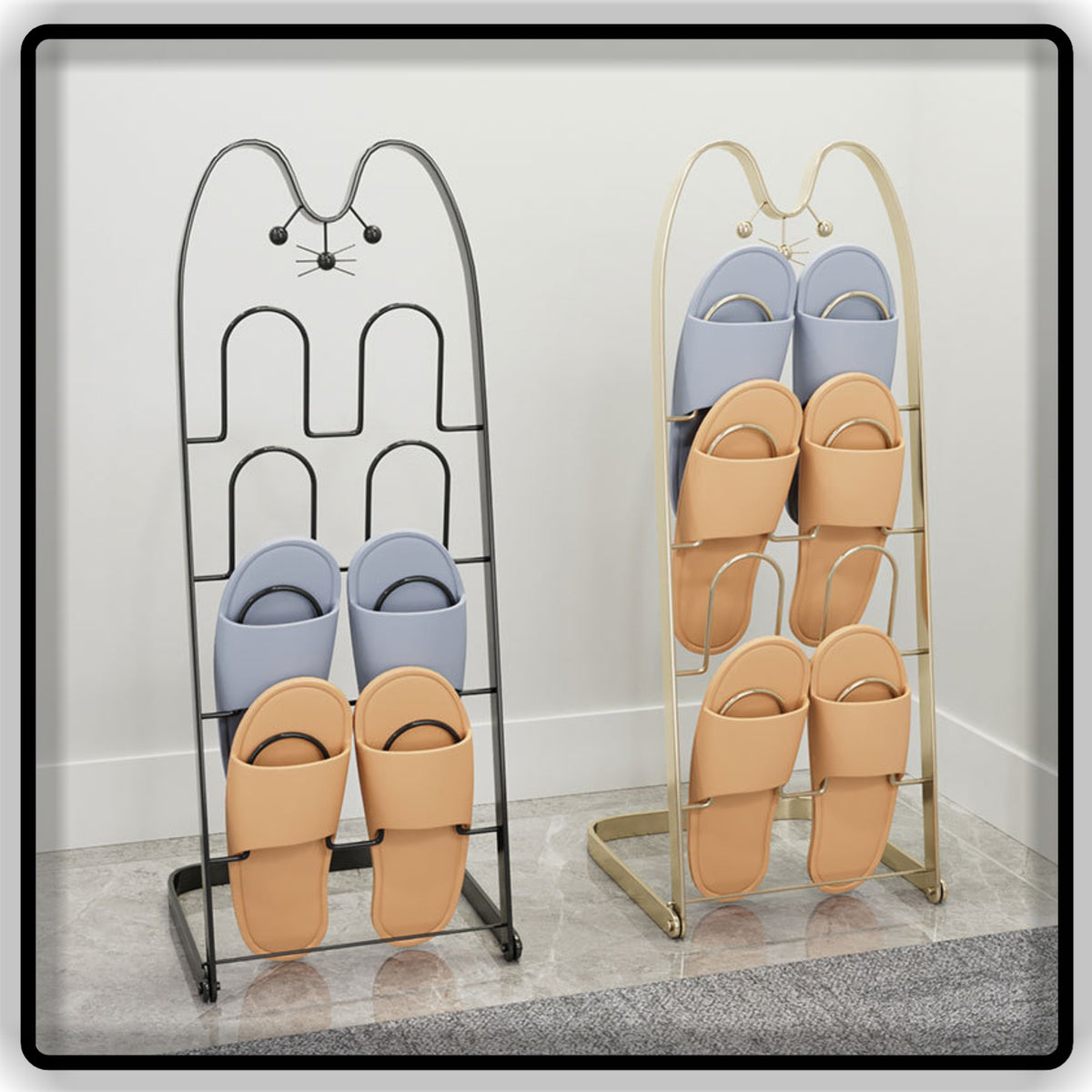 3-Tier Shoe Organizer Black, Gold and White