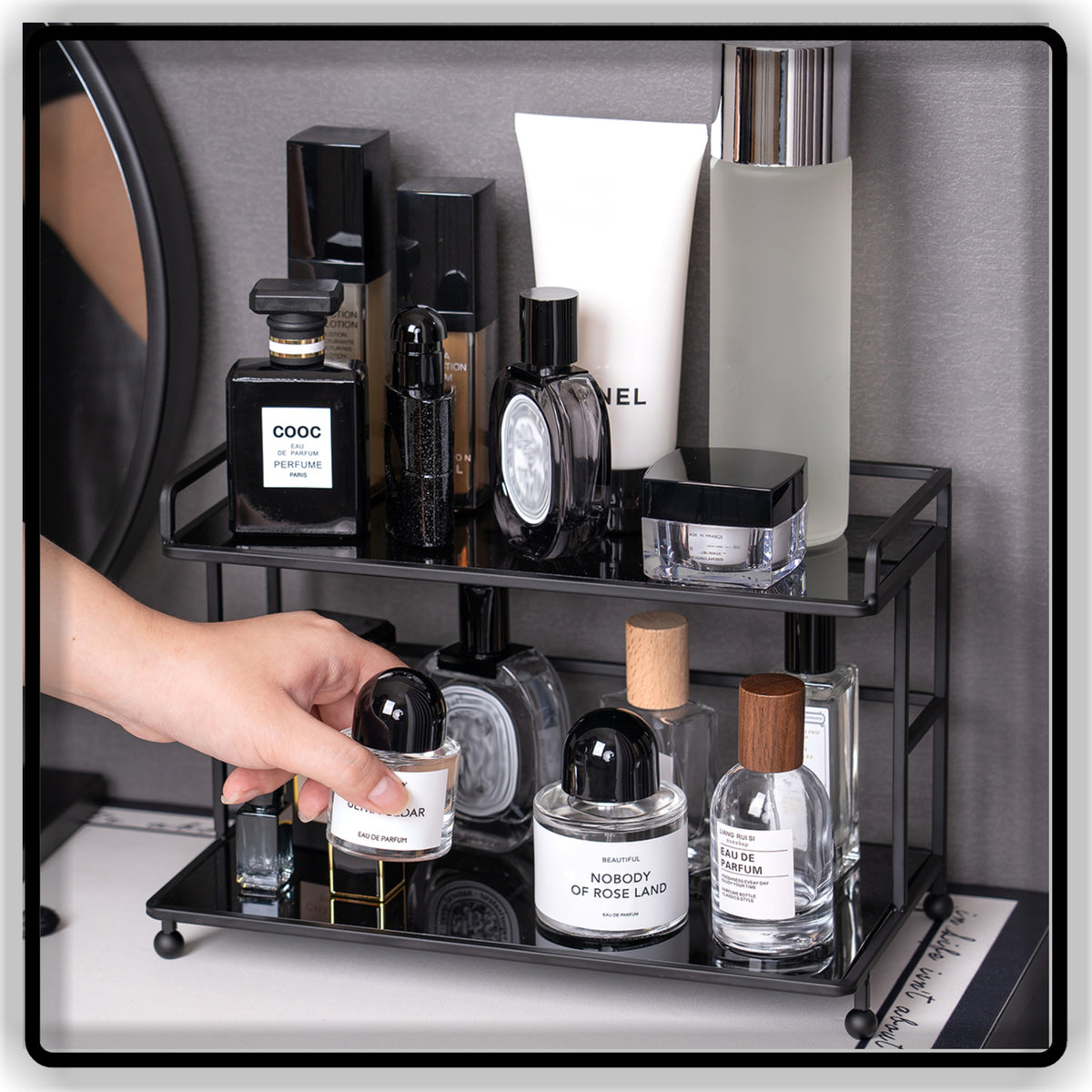 Luxury 2-Tier Makeup Organizer & Perfume Display Stand - Metal Storage Rack