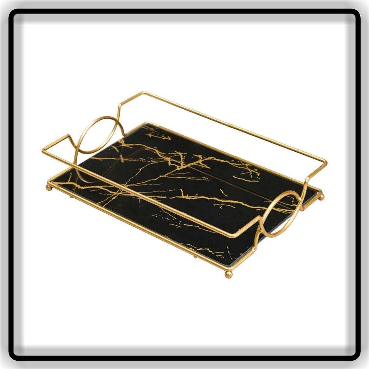Black & Gold Makeup Organizer Shelf | Double Vanity Tray & Cosmetic Storage Rack