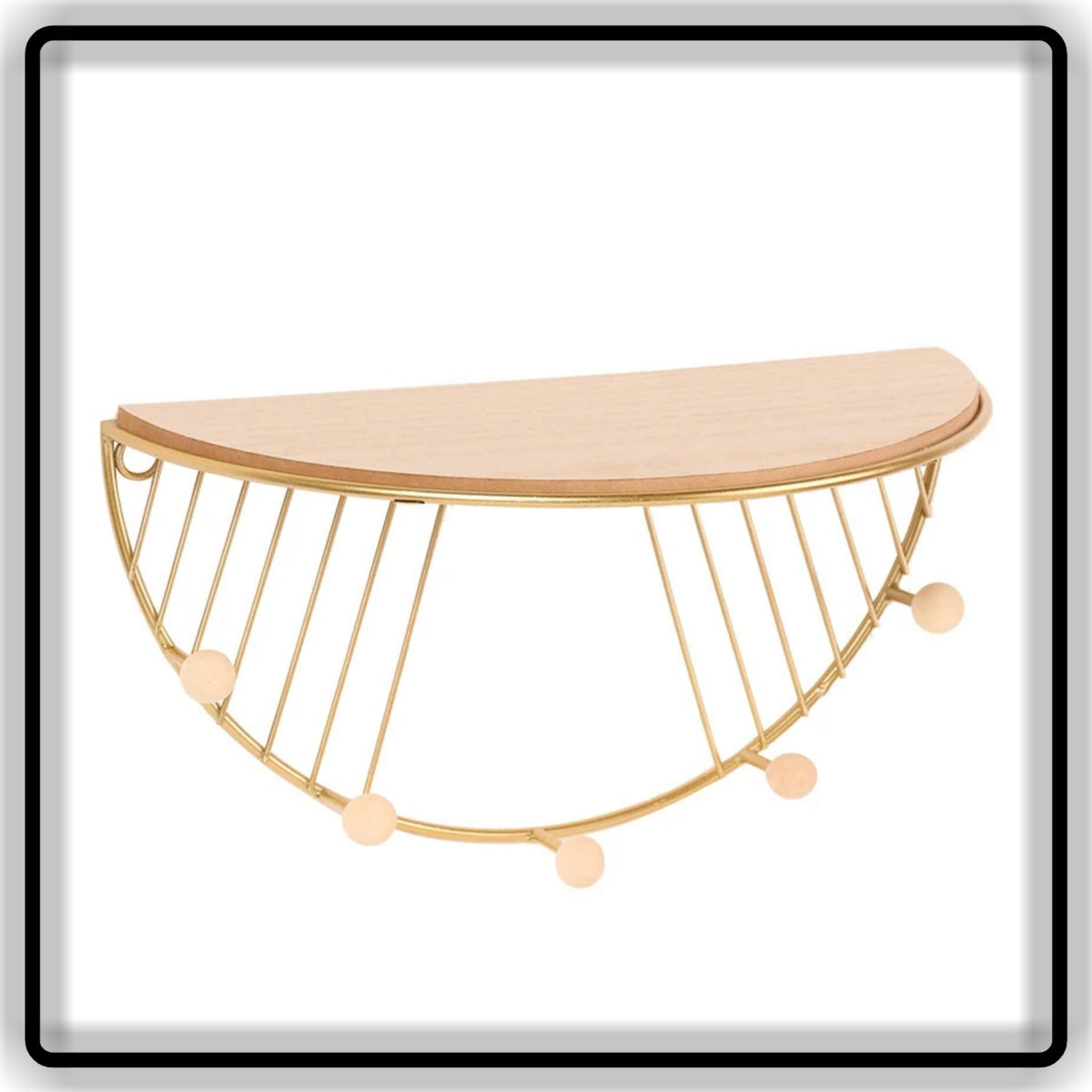 Black & Gold Half Moon Wall Shelf – Stylish Iron Wall Hanging Shelf