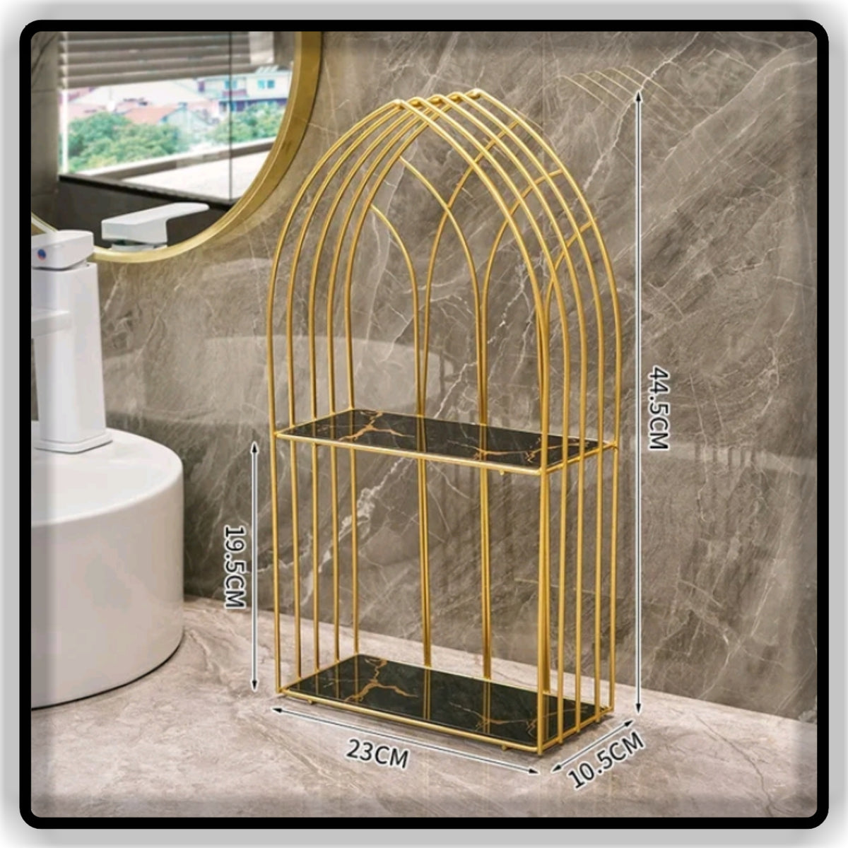 Elegant Gold Metal Tabletop Organizer Stand | Single & Double Tier | Wooden, Black & White Base