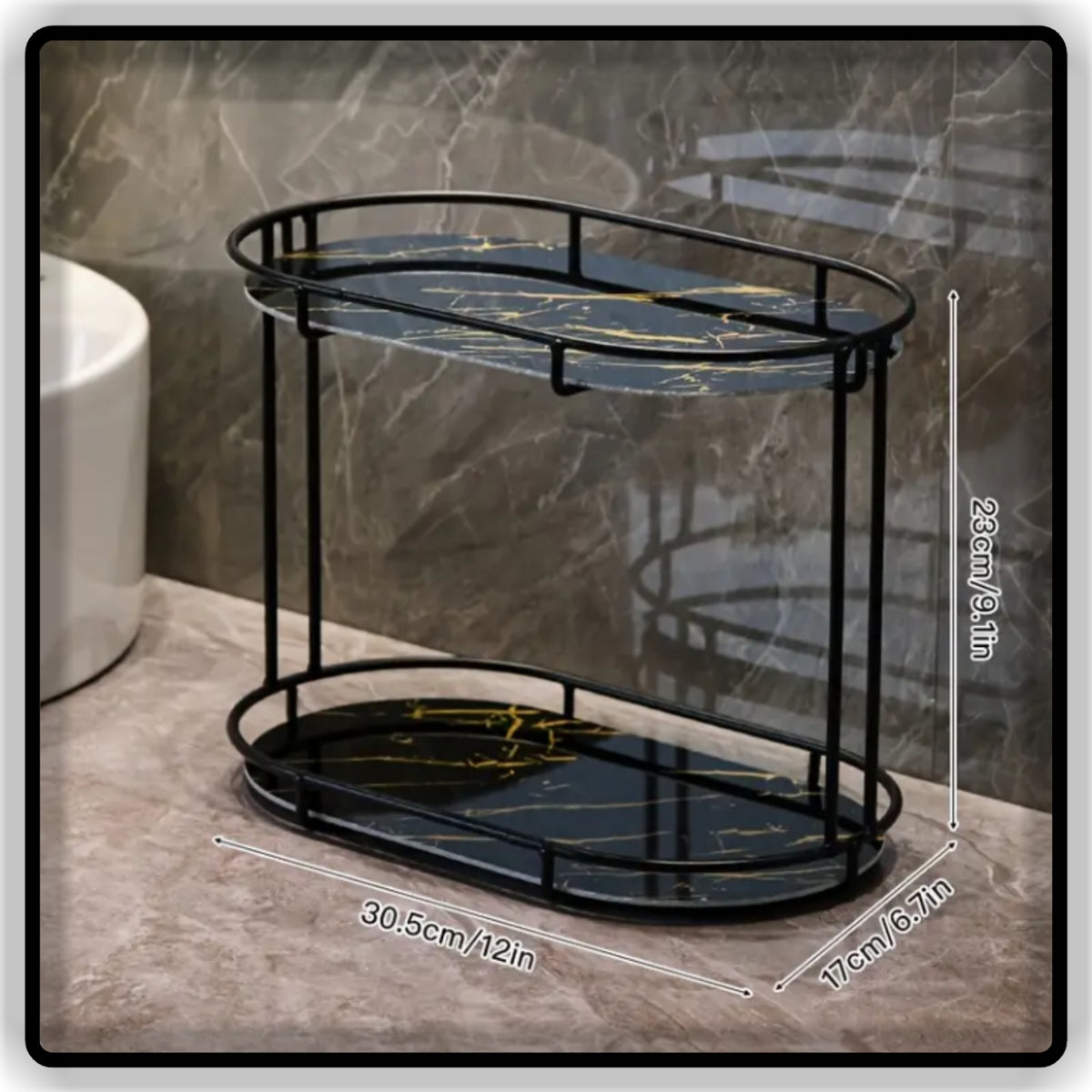 Luxury Oval Makeup Organizer & Perfume Tray - 1-Tier Vanity Tray & 2-Tier Bathroom Skincare Rack