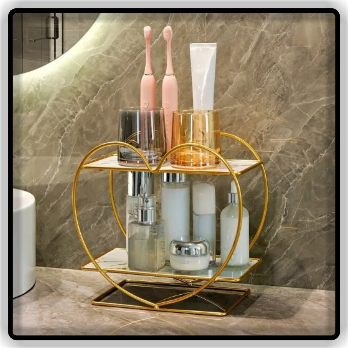 Beautiful Design Heart ❤️💕 Shape Makeup Organizer Black and Gold