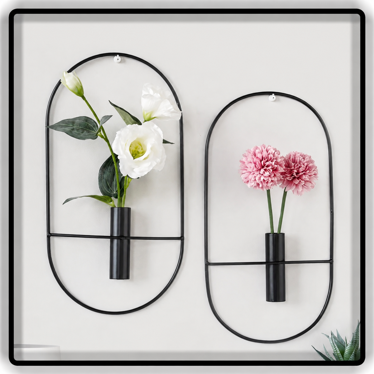 Wall Mounted Metal Flower Vase Set of 2 Golden & Black Wall Decor