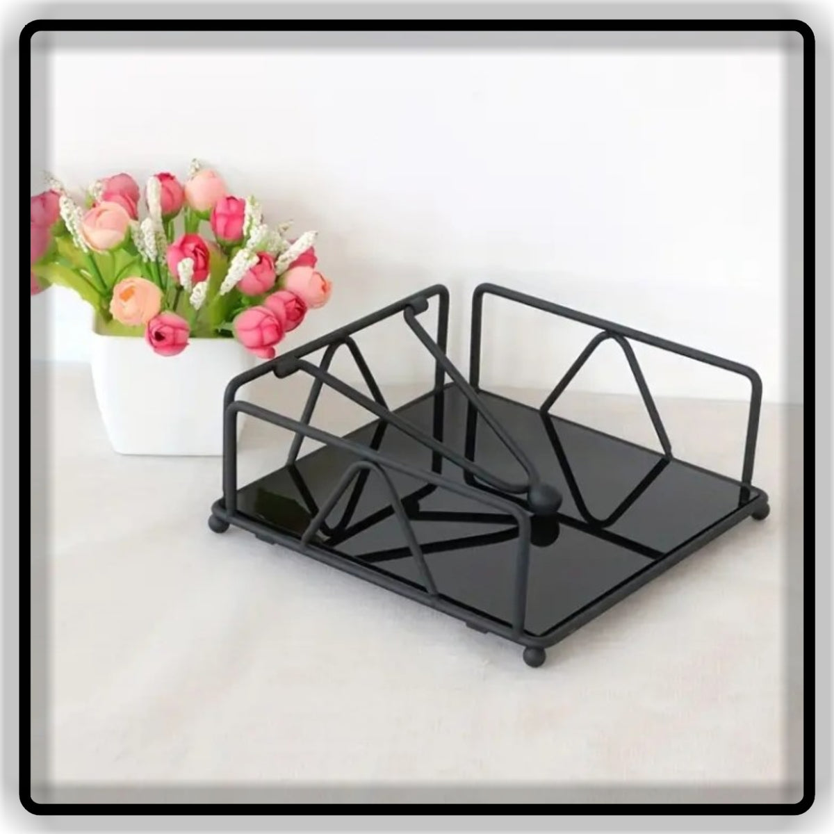 Tissue Holder Stand Black, Gold and White