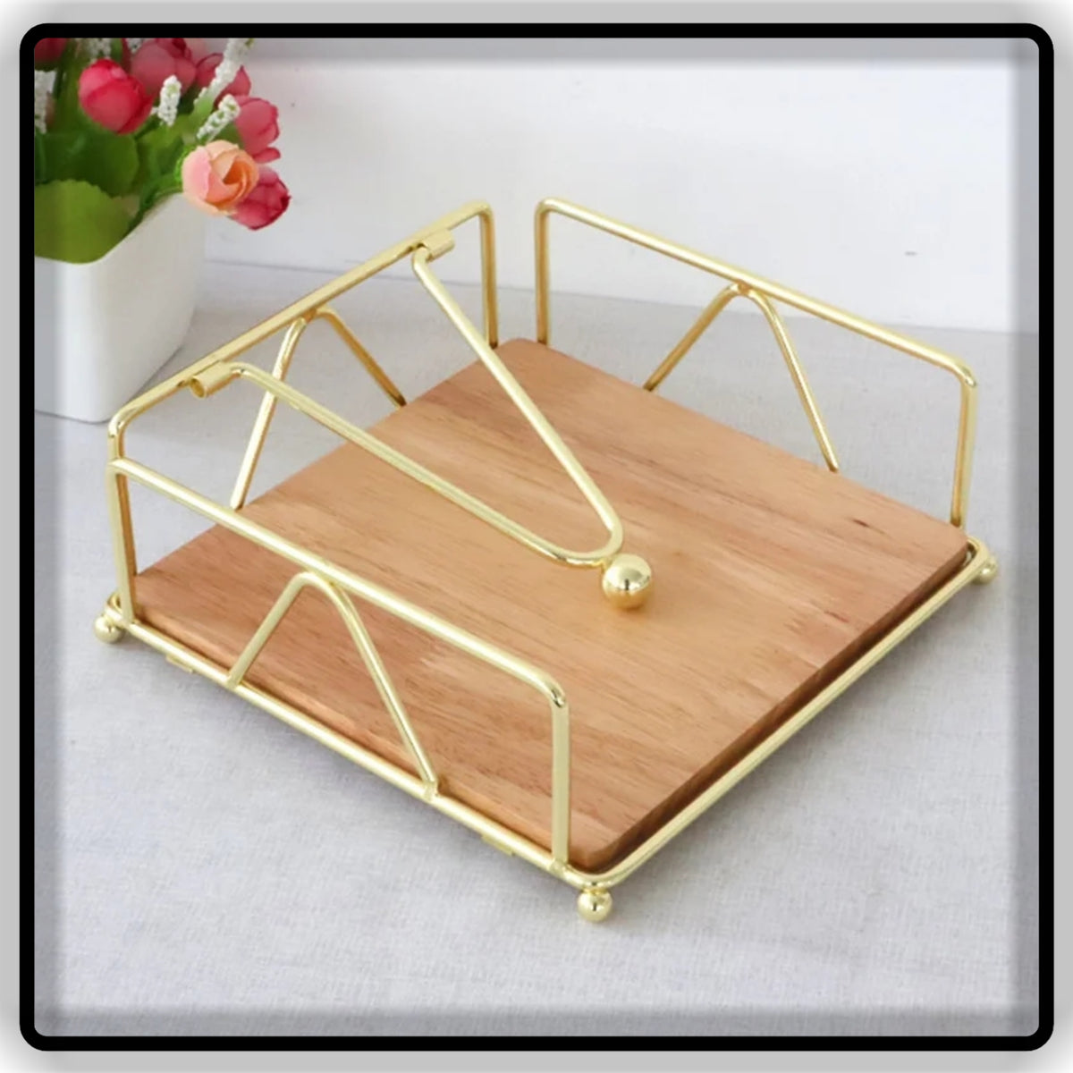 Tissue Holder Stand Black, Gold and White