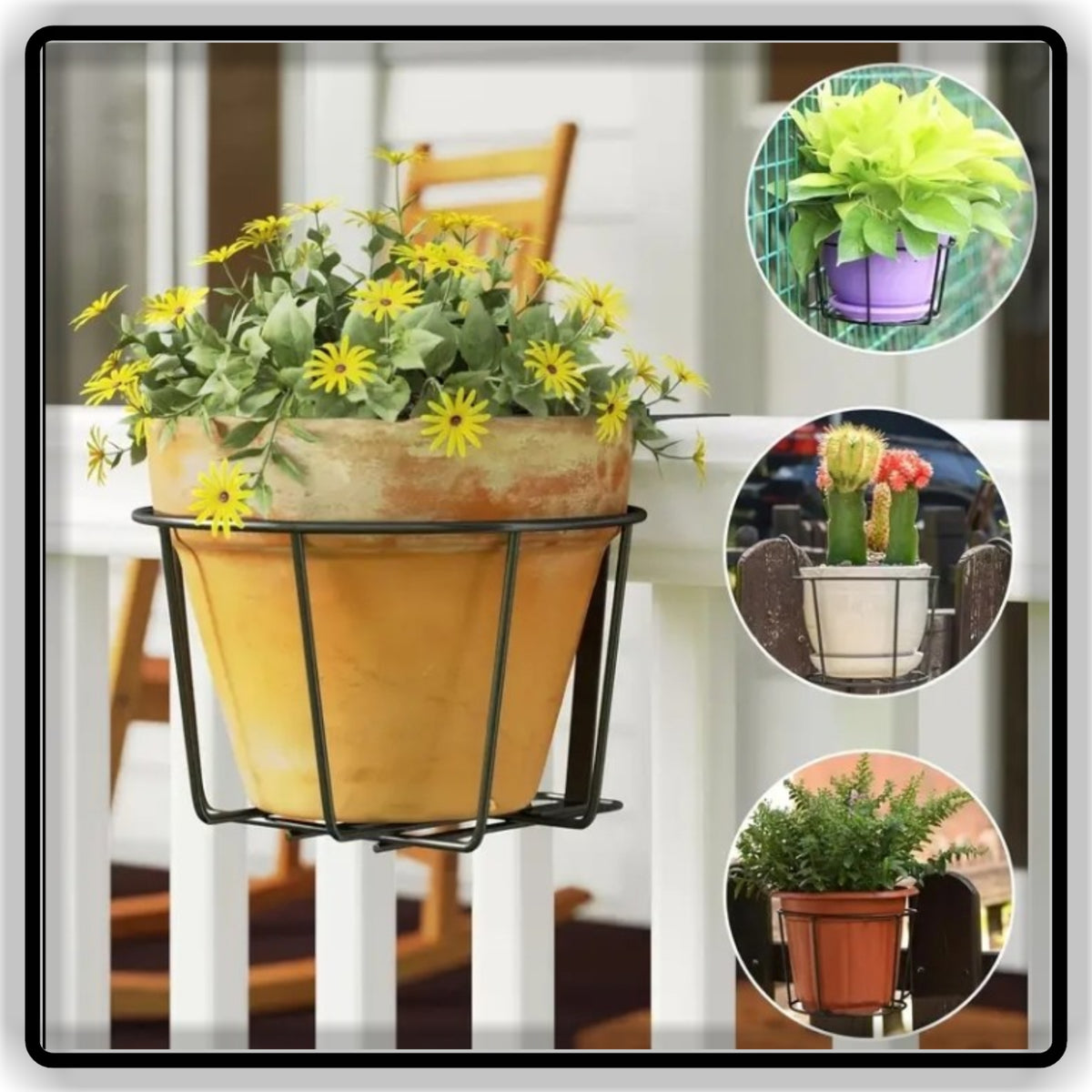 Balcony & Fence Planter Stand Black