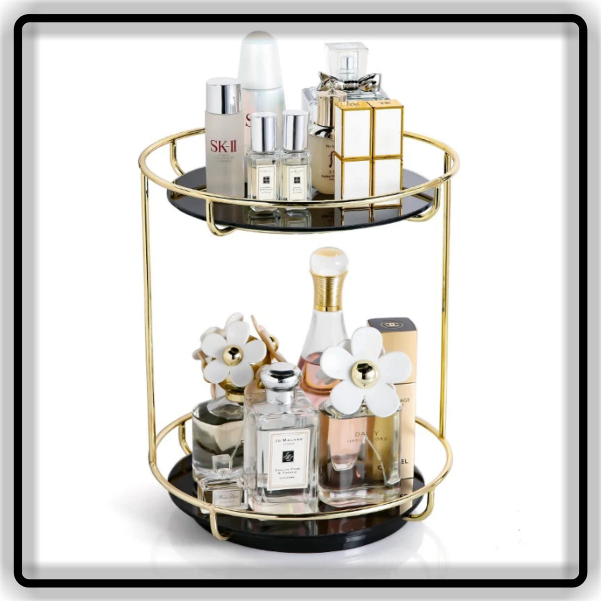 Round Shape 1 and 2-Tier Storage Vanity Tray for Bathroom & Dressing Table Organizer