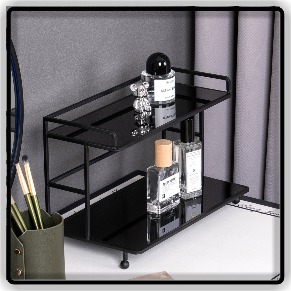 Luxury 2-Tier Makeup Organizer & Perfume Display Stand - Metal Storage Rack