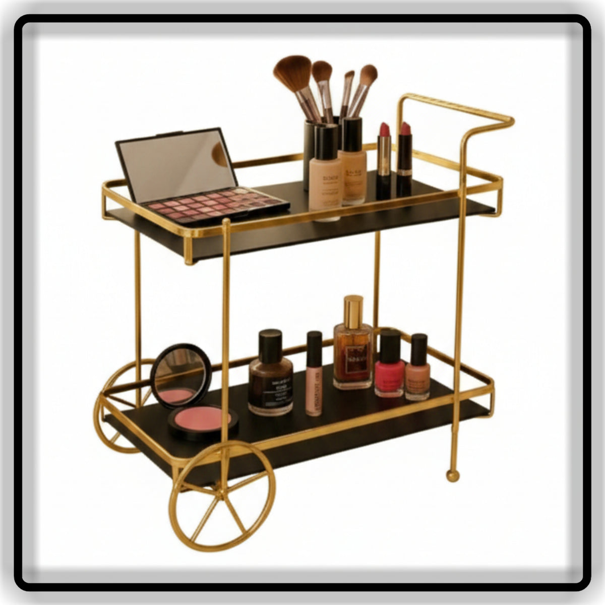 Luxury 2-Tier Makeup Organizer Cart & Perfume Vanity Stand - Rolling Trolley Rack