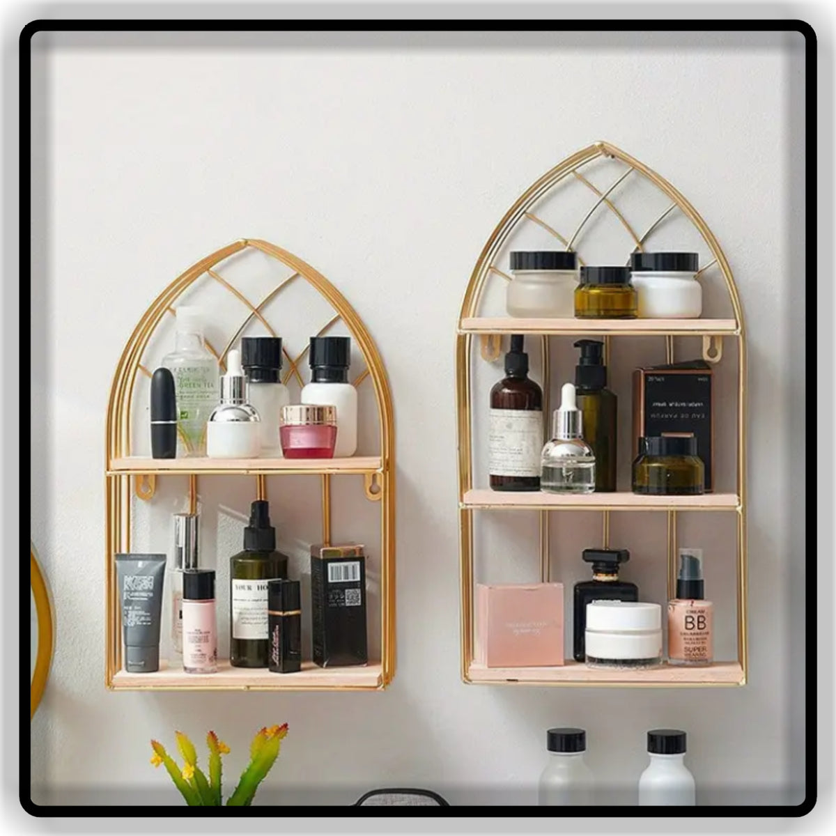 Elegant Gold Metal Tabletop Organizer Stand | Single & Double Tier | Wooden, Black & White Base