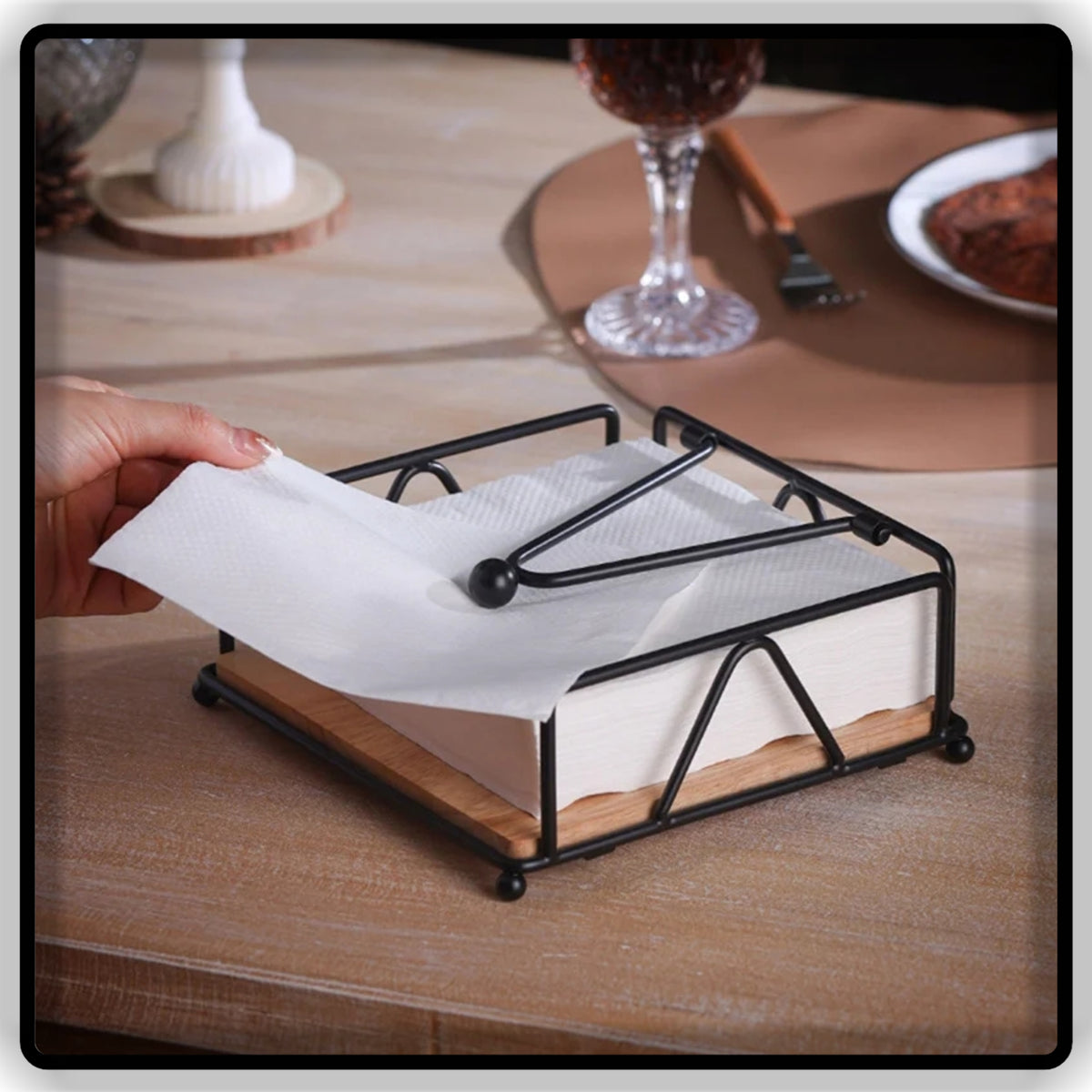 Tissue Holder Stand Black, Gold and White