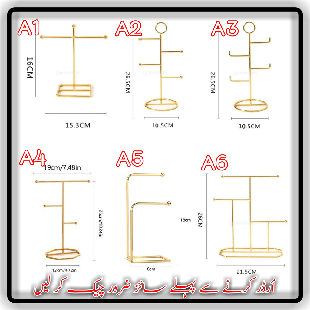 Tangle-Free Jewelry Organizer Stand – Golden Metal Multi-Tier Earring & Chain Holder