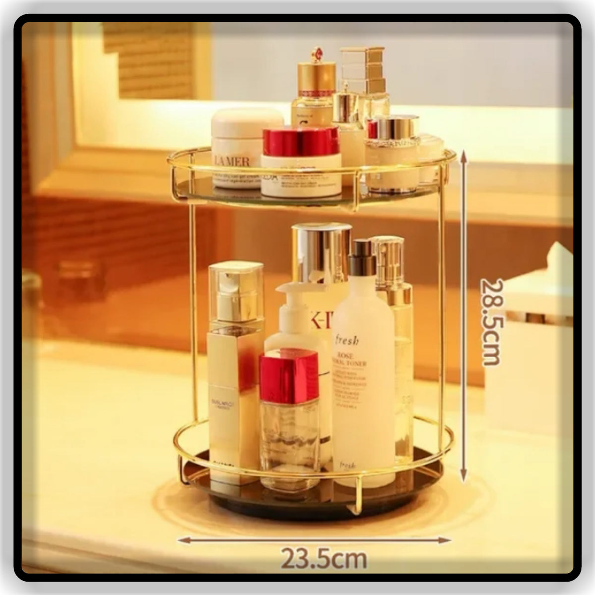 Round Shape 1 and 2-Tier Storage Vanity Tray for Bathroom & Dressing Table Organizer
