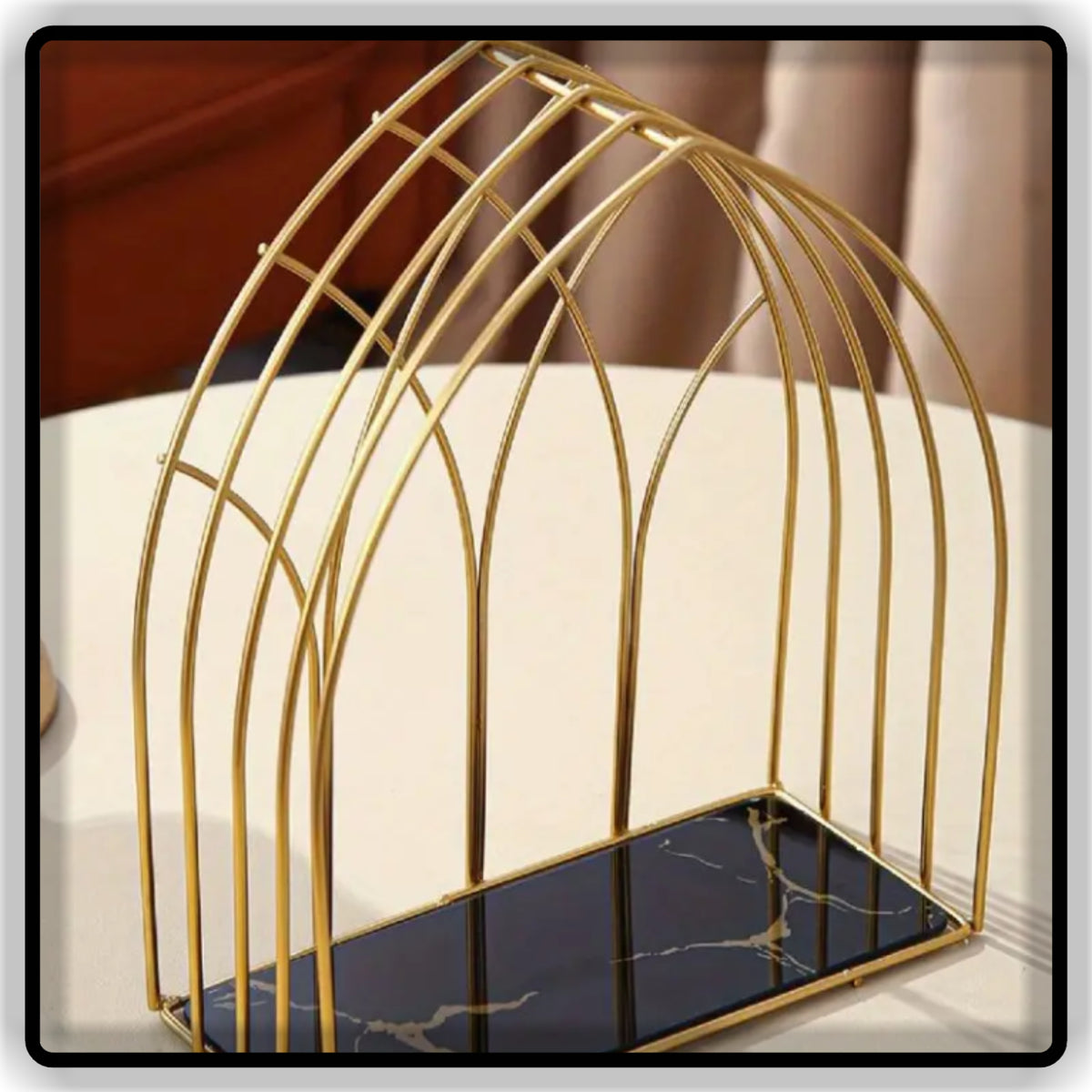 Elegant Gold Metal Tabletop Organizer Stand | Single & Double Tier | Wooden, Black & White Base