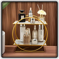 Luxury 2-Tier Round Geometric Makeup Organizer - Glossy Black Base Skincare & Perfume Display Stand