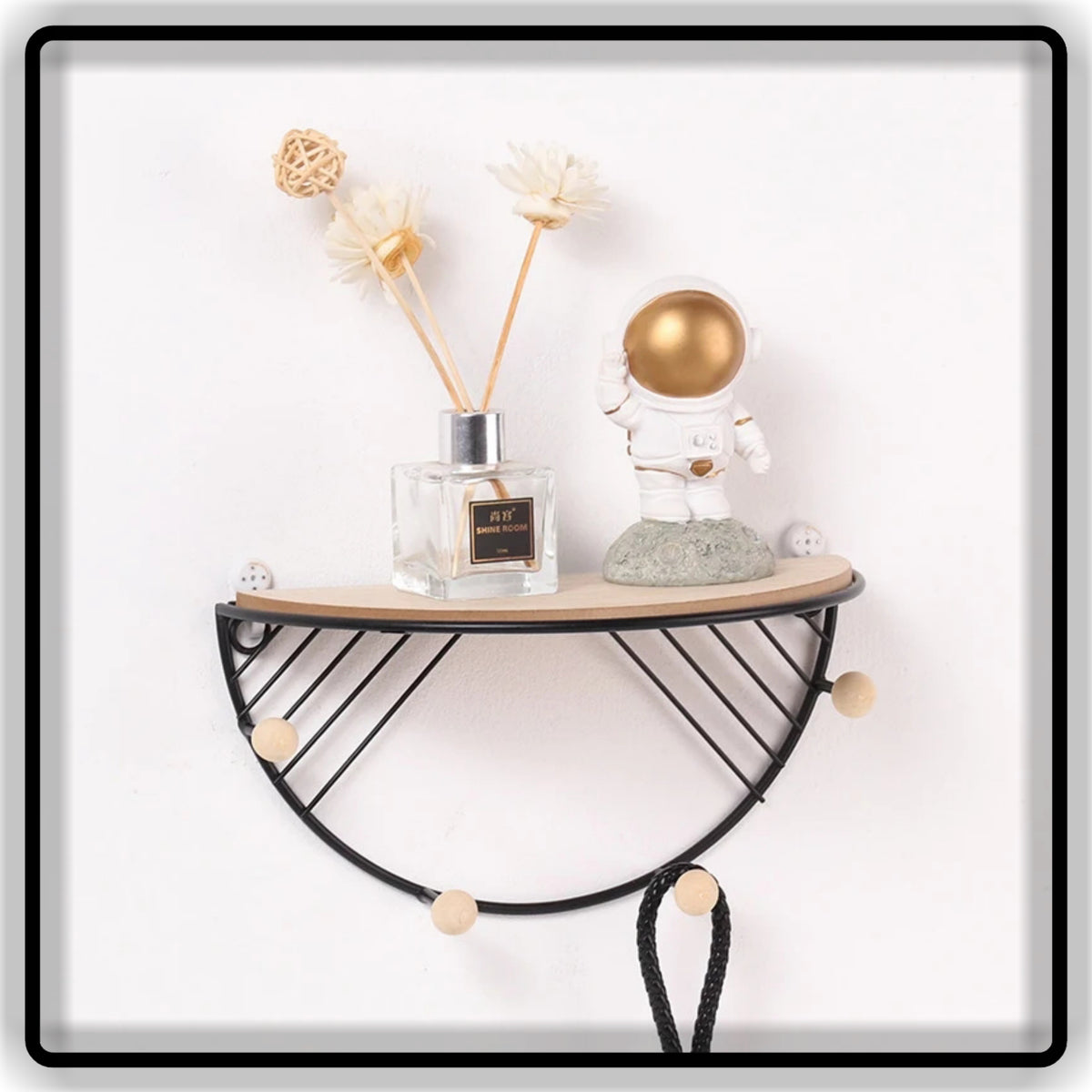 Black & Gold Half Moon Wall Shelf – Stylish Iron Wall Hanging Shelf