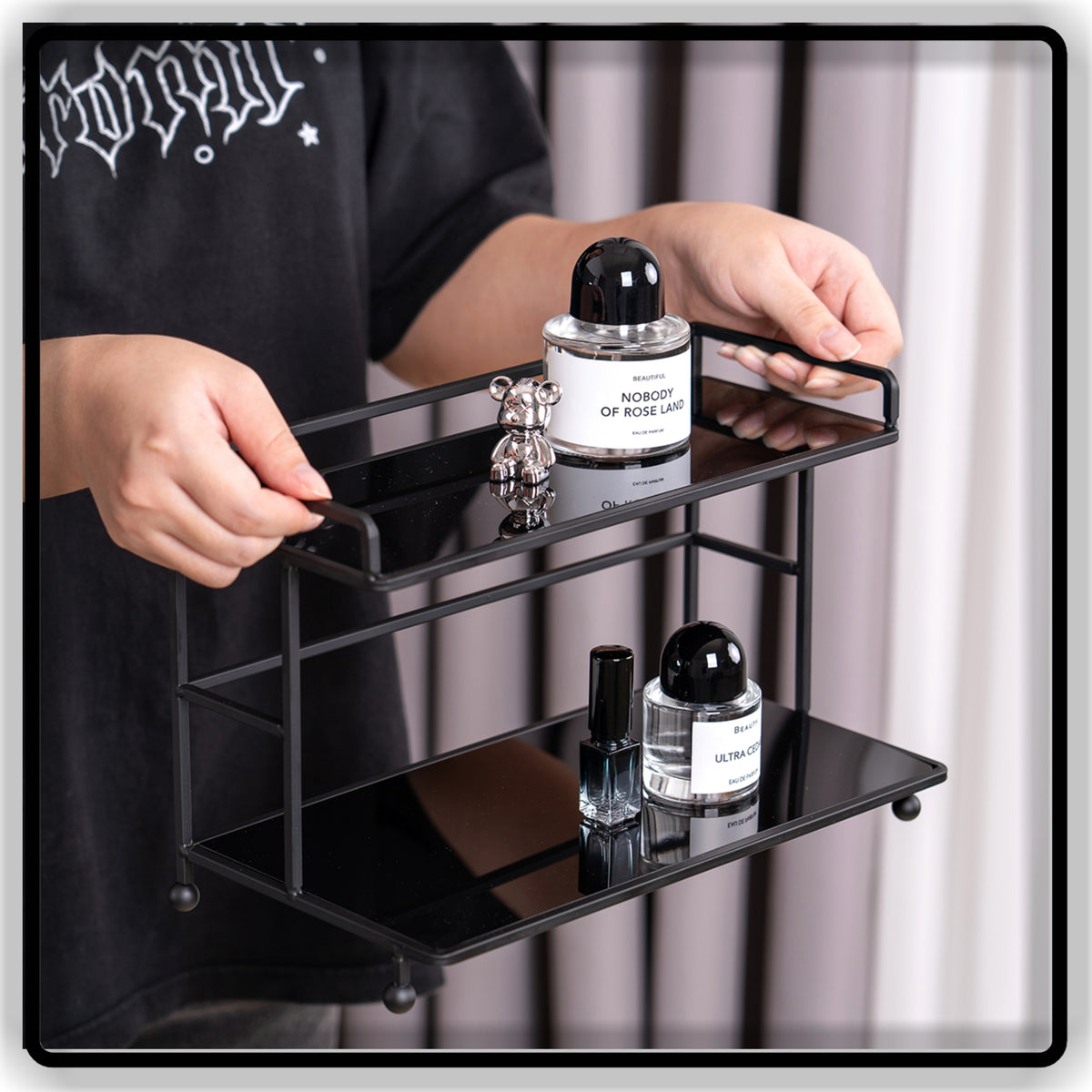 Luxury 2-Tier Makeup Organizer & Perfume Display Stand - Metal Storage Rack