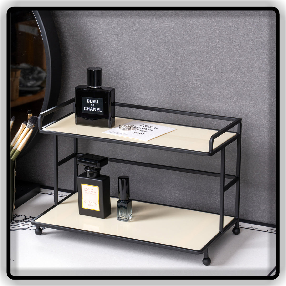 Luxury 2-Tier Makeup Organizer & Perfume Display Stand - Metal Storage Rack