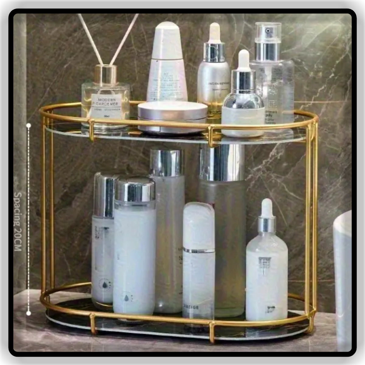 Luxury Oval Makeup Organizer & Perfume Tray - 1-Tier Vanity Tray & 2-Tier Bathroom Skincare Rack