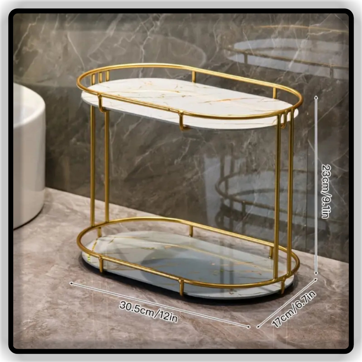 Luxury Oval Makeup Organizer & Perfume Tray - 1-Tier Vanity Tray & 2-Tier Bathroom Skincare Rack