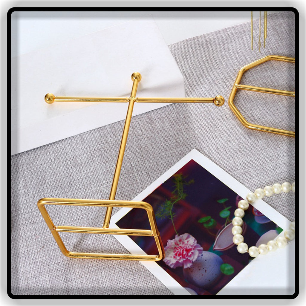 Tangle-Free Jewelry Organizer Stand – Golden Metal Multi-Tier Earring & Chain Holder