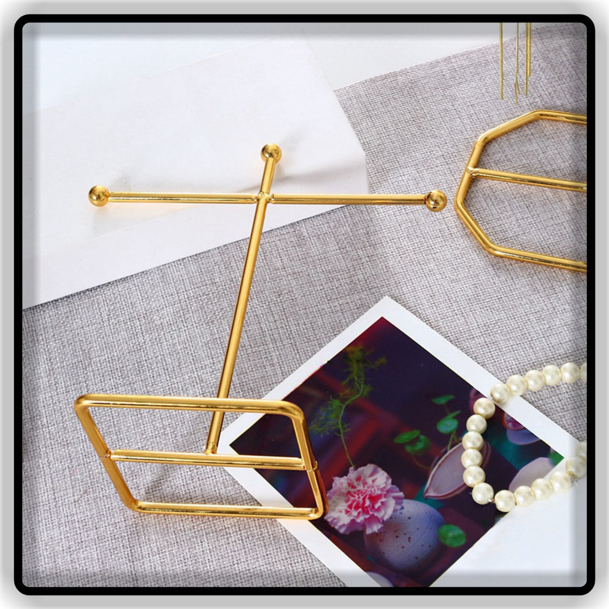 Tangle-Free Jewelry Organizer Stand – Golden Metal Multi-Tier Earring & Chain Holder