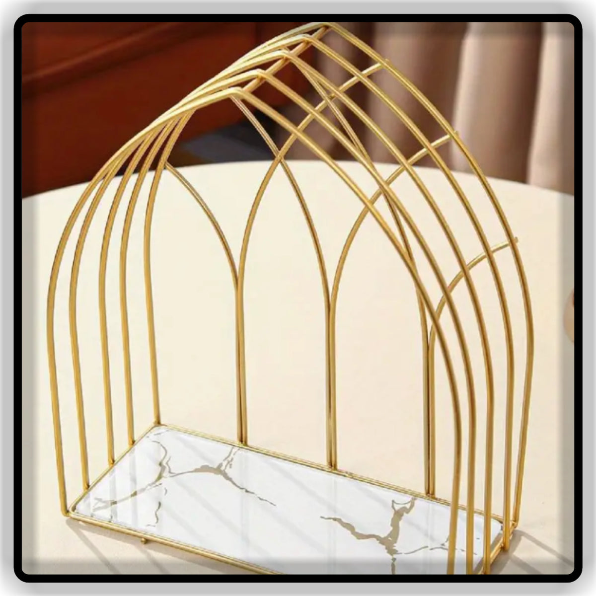 Elegant Gold Metal Tabletop Organizer Stand | Single & Double Tier | Wooden, Black & White Base