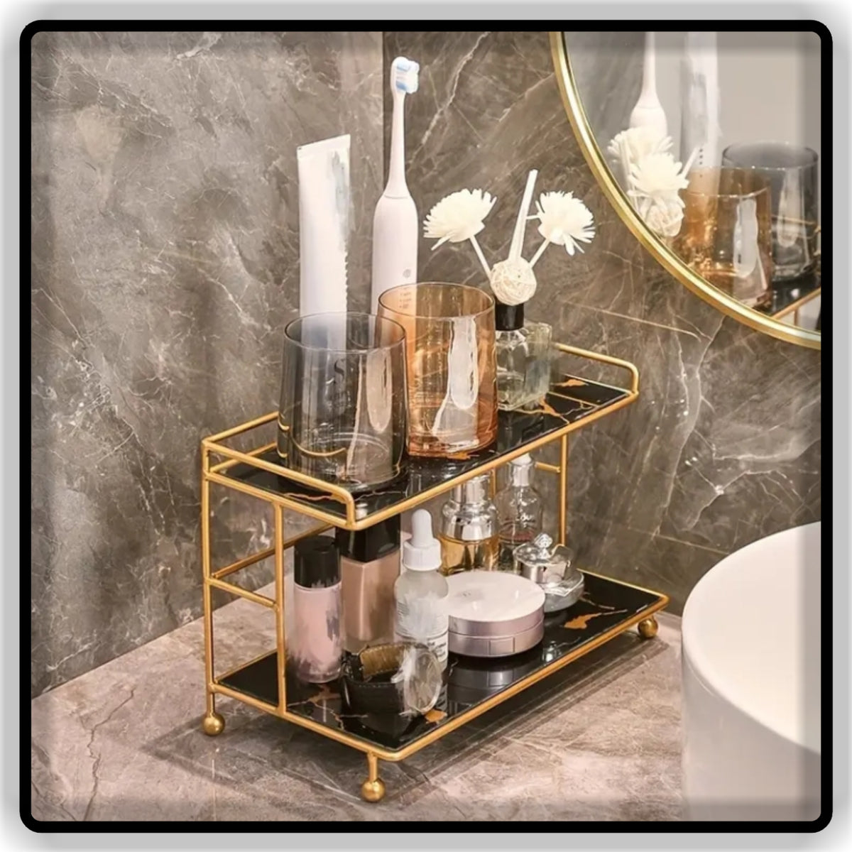 Luxury 2-Tier Makeup Organizer & Perfume Display Stand - Metal Storage Rack