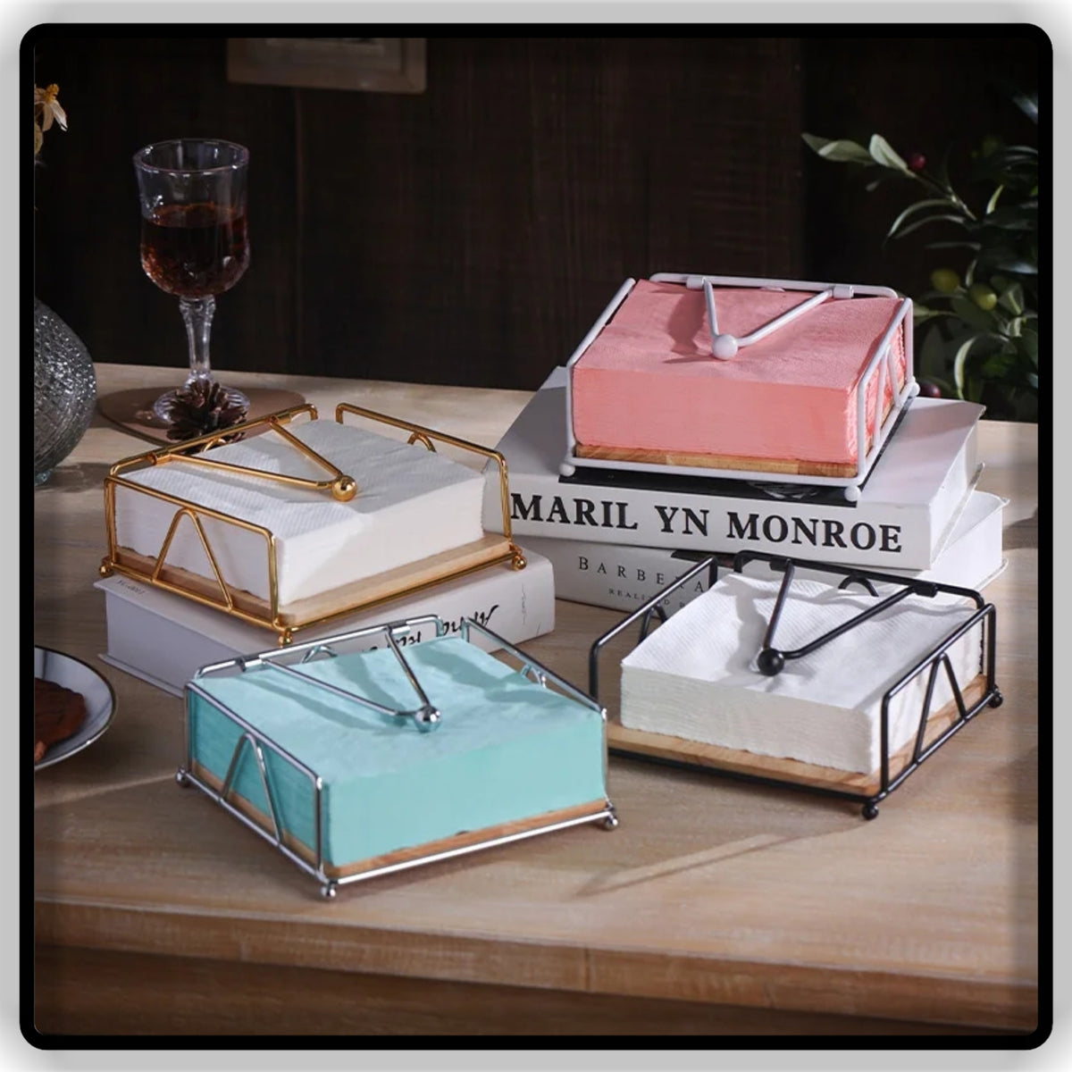 Tissue Holder Stand Black, Gold and White