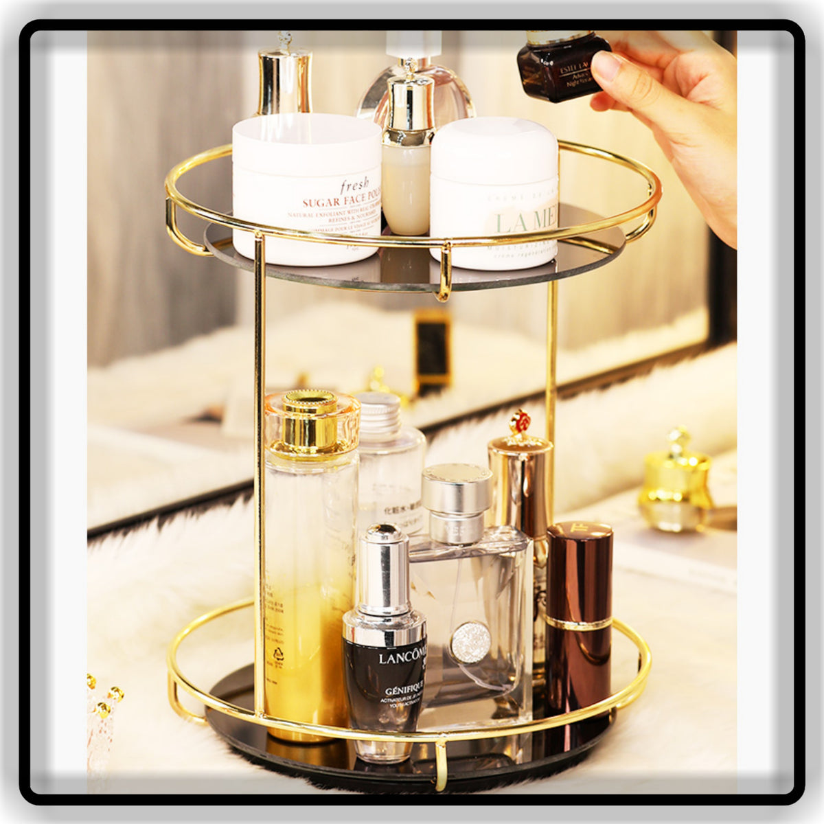Round Shape 1 and 2-Tier Storage Vanity Tray for Bathroom & Dressing Table Organizer
