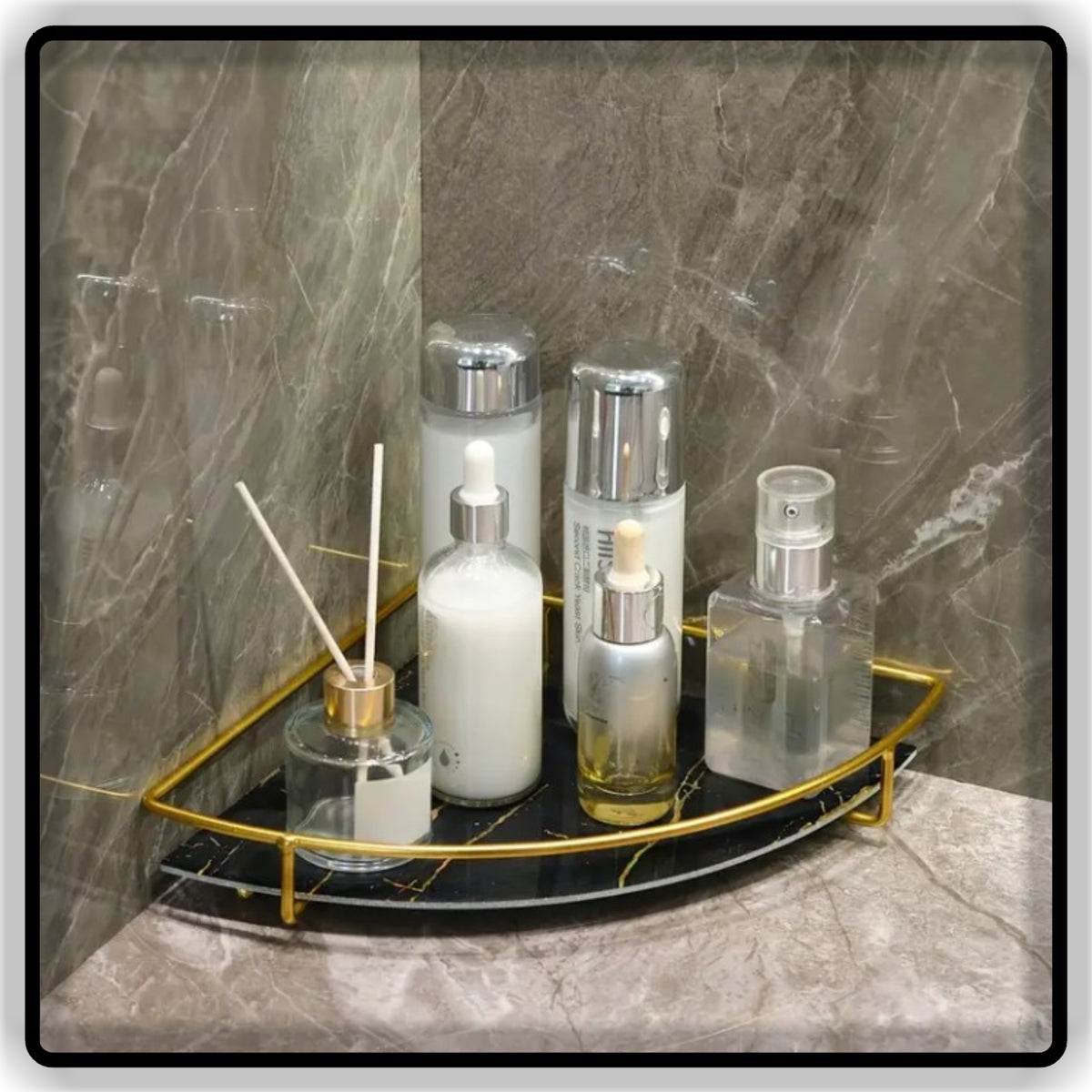Luxury 2-Tier Corner Vanity Organizer - Gold Metal Skincare & Bathroom Counter Storage Shelf
