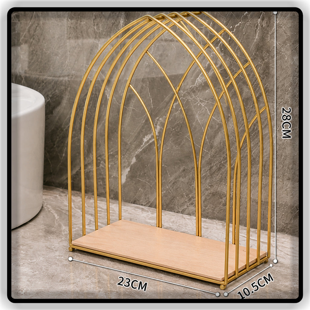 Elegant Gold Metal Tabletop Organizer Stand | Single & Double Tier | Wooden, Black & White Base