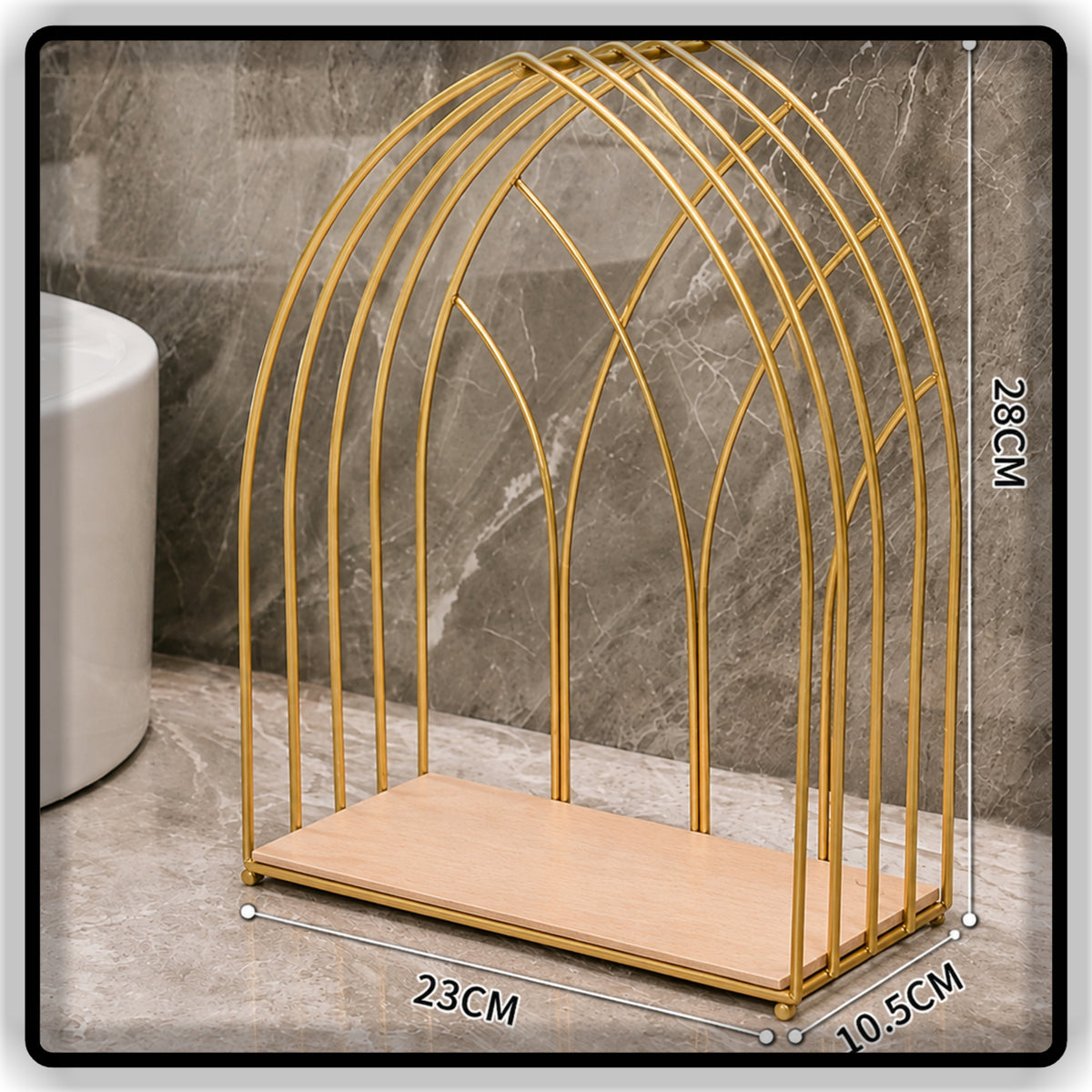 Elegant Gold Metal Tabletop Organizer Stand | Single & Double Tier | Wooden, Black & White Base