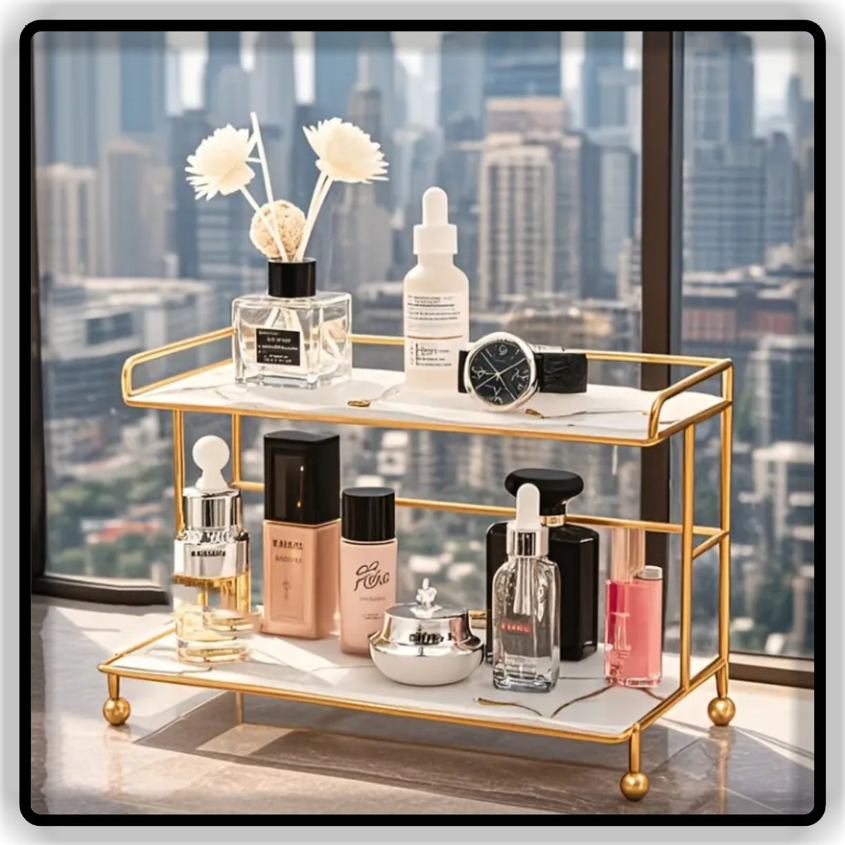 Luxury 2-Tier Makeup Organizer & Perfume Display Stand - Metal Storage Rack