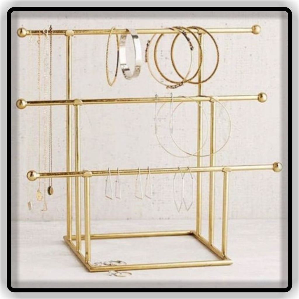 Gold Metal Jewelry Organizer & 3-Tier Jewelry Display Stand