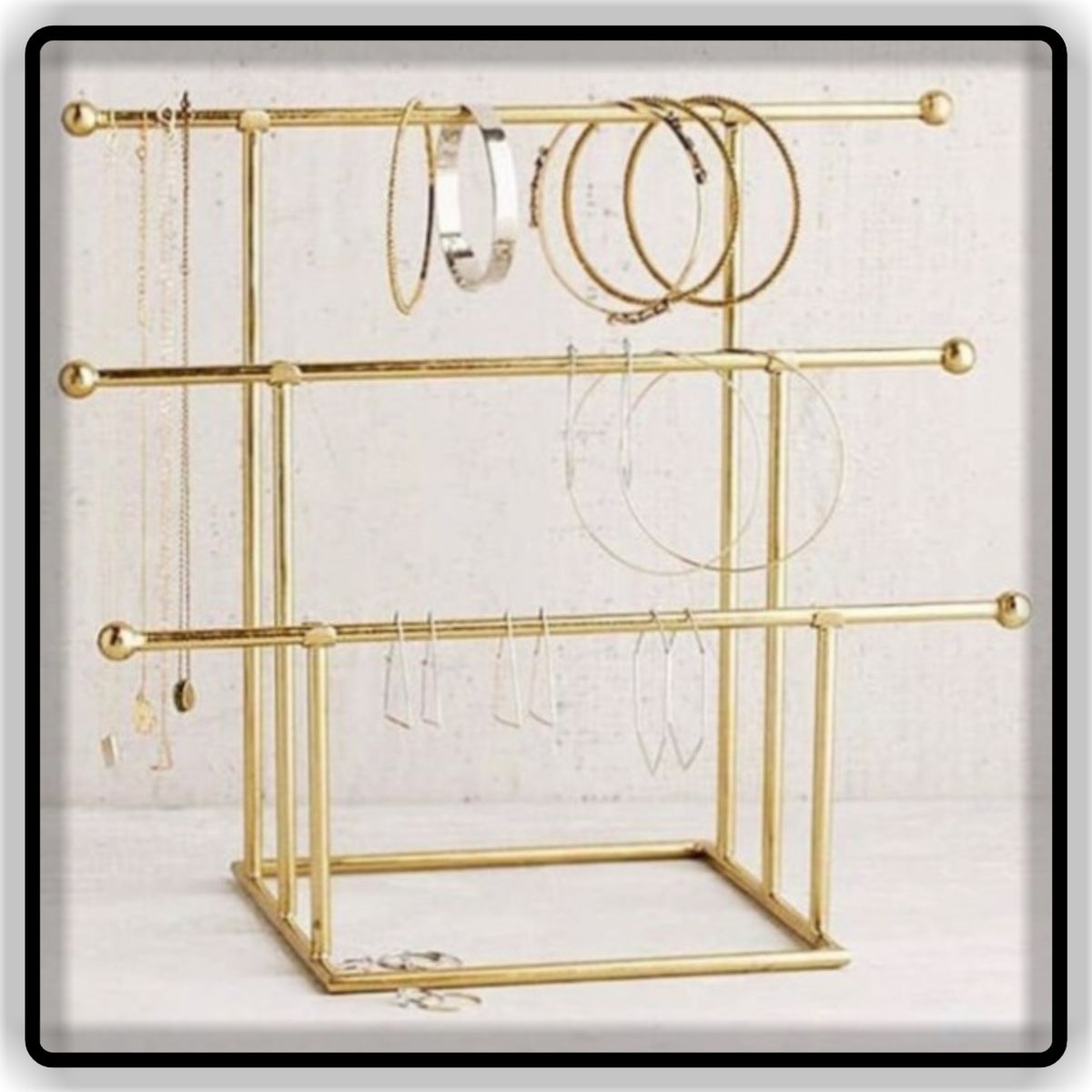 Gold Metal Jewelry Organizer & 3-Tier Jewelry Display Stand