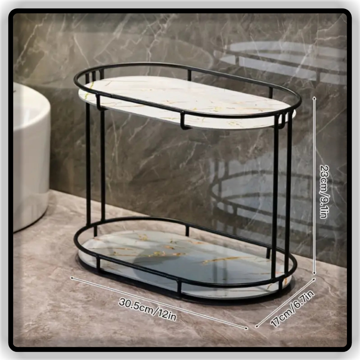 Luxury Oval Makeup Organizer & Perfume Tray - 1-Tier Vanity Tray & 2-Tier Bathroom Skincare Rack