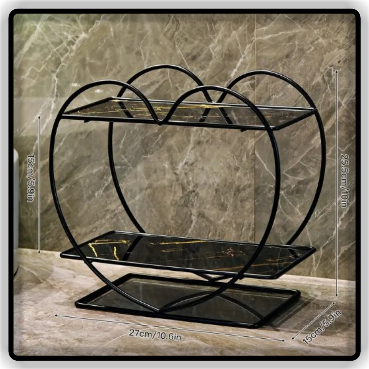 Beautiful Design Heart ❤️💕 Shape Makeup Organizer Black and Gold