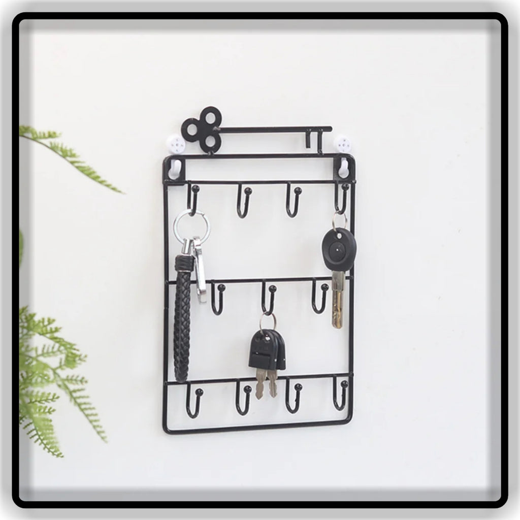 Wall Mounted Key Holder & Key Organizer | Metal Key Rack with Multiple Hooks