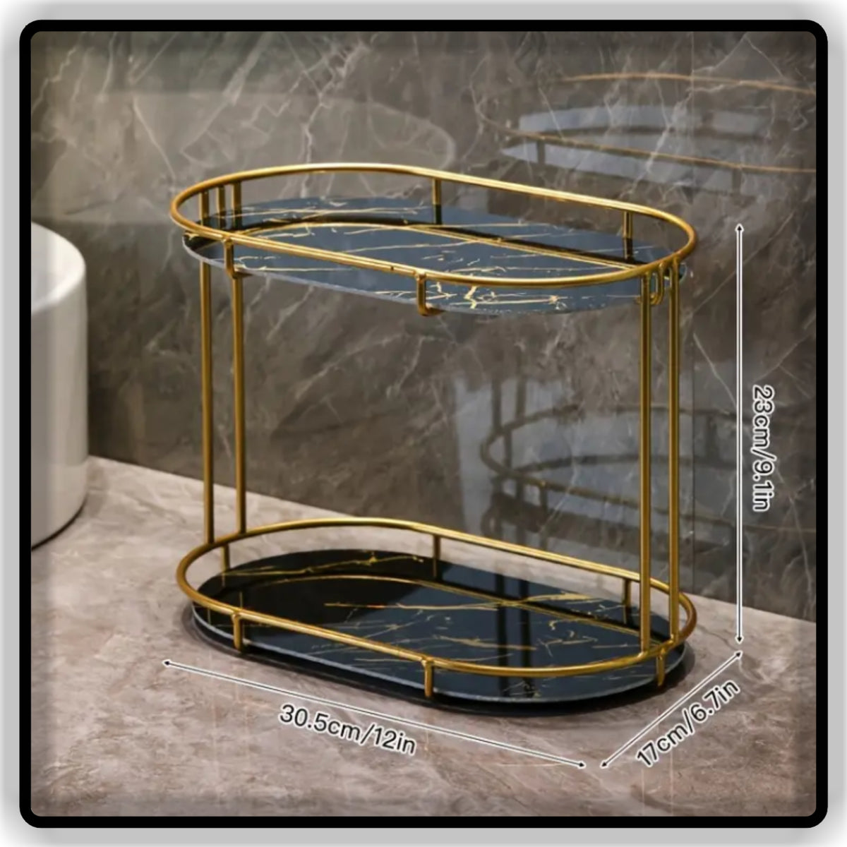 Luxury Oval Makeup Organizer & Perfume Tray - 1-Tier Vanity Tray & 2-Tier Bathroom Skincare Rack