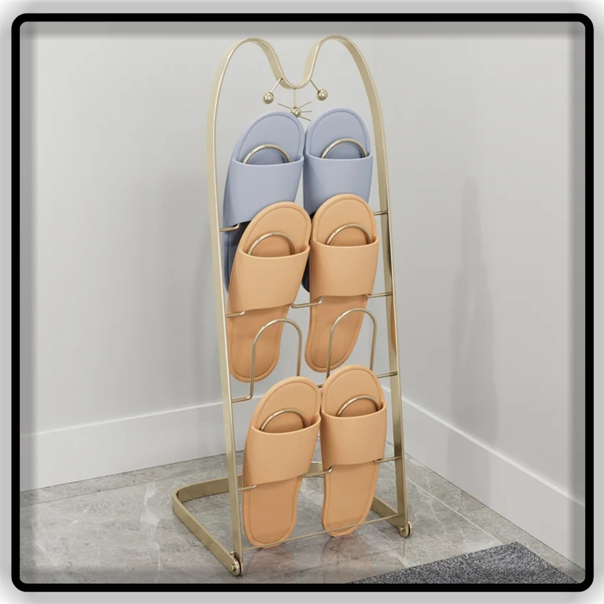 3-Tier Shoe Organizer Black, Gold and White